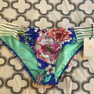 Shade & Shore Blue Floral Bikini Bottoms with Mint Lining